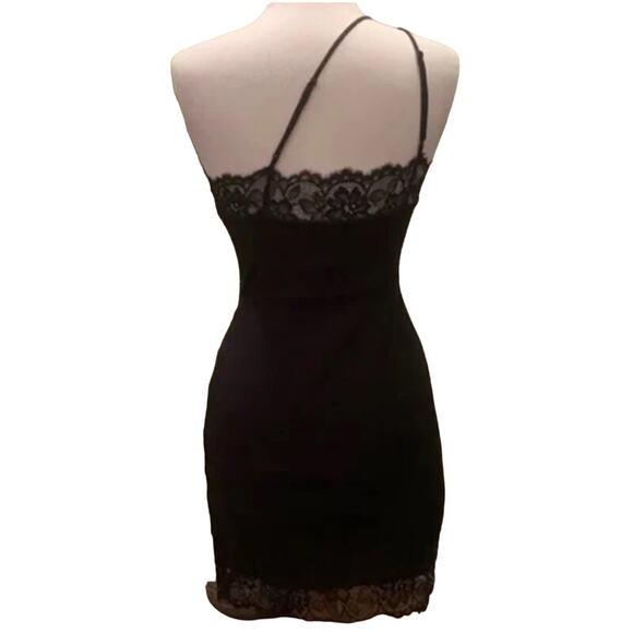 Free People Premonitions Mini Slip Dress Medium Black Lace Trim One Shoulder, M - Picture 4 of 13